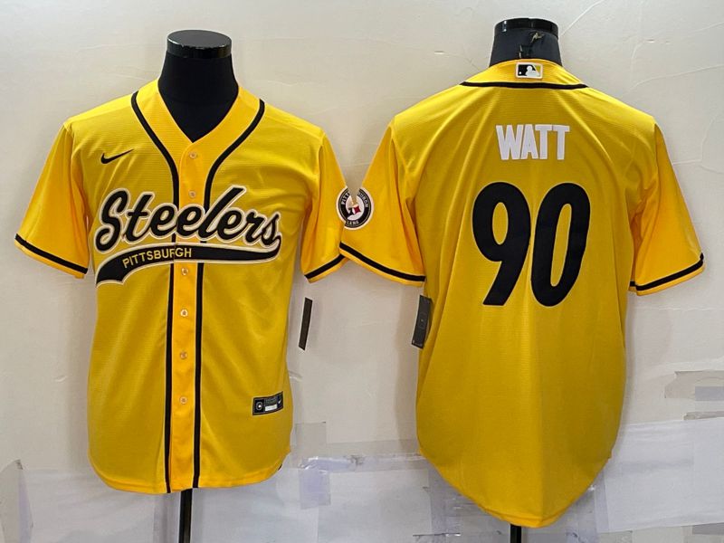 Men Pittsburgh Steelers #90 Watt Yellow 2022 Nike Co branded NFL Jersey->pittsburgh steelers->NFL Jersey